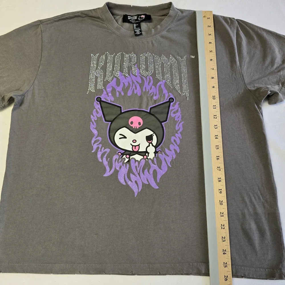 Forever 21 Sanrio Kuromi Graphic T-Shirt Grey Rhinestone Glitter Womens Large - Picture 8 of 8
